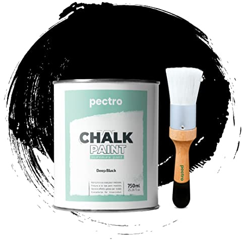 PECTRO PACK Kreidefarbe für möbel 750ml + Malerpinsel speziell für Chalk Paint - Möbellack Natürlicher Kreideeffekt - Farbe für Holz (DUNKELSCHWARZ)