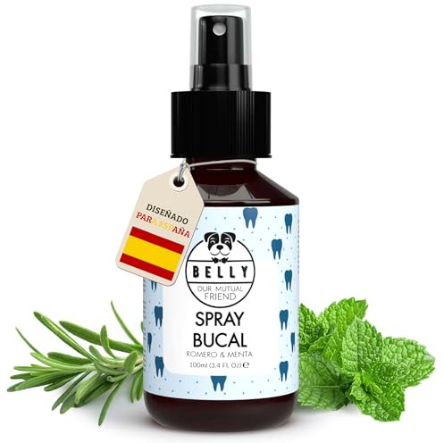 Belly® Dentalspray für Hunde -100ml- Frische Minze - Kein Spülen oder Bürsten - Beseitigt Mundgeruch - Zahnpflege Hund - Anti Zahnstein und Mundgeruch Hund, Dentalspray für Katzen