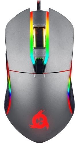 KLIM Aim Gaming Maus RGB Gamer Maus 7000 DPI - Ergonomische RGB Chroma Computermaus mit Kabel für Rechts- und Linkshänder - PS4-Gaming Mouse, Laptop und Desktop-PC + optische Präzisionsmaus - Grau