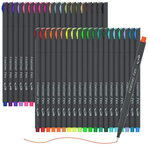 46 Stück Fineliner Stifte Set, Lineon 40 Bullet Journal Stifte mit 6 Templates, feiner Spitze Filzstifte 0,38mm, farbig Filzstift Stifte für Tagebuch, Planer, Malbücher zum Ausmalen, Zeichnen, Notizen