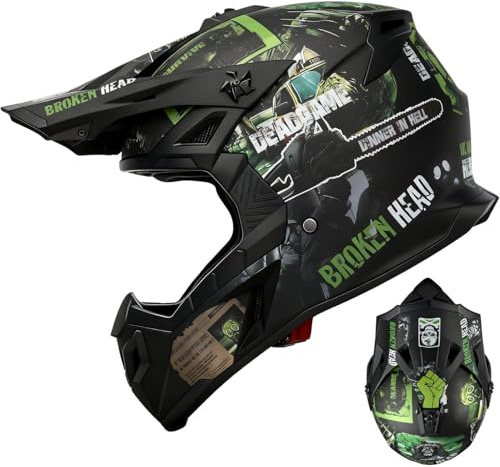 Broken Head Resolution - Motorrad-Helm Für MX, Motocross, Sumo und Quad - Matt-schwarz & Grün - Größe M (57-58 cm)