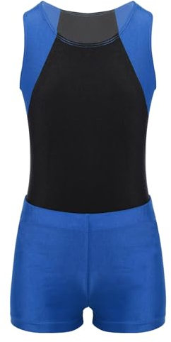 winying kinder Turnanzug Gymnastikanzug Jungen Ärmellos Trikot Leotard mit Shorts Training Gymnastikbody Tanzbekleidung Blau 134-140