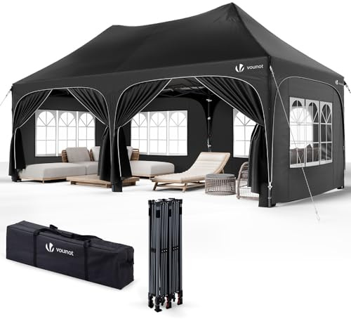 VOUNOT® 3x6m Pavillon Wasserdicht mit 6 Seitenwänden, Faltpavillon Stabil, Partyzelt Winterfest, UV-Schutz 50+, Gartenzelt Faltbar mit 6 Sandsäcken und Tragetasche, Schwarz