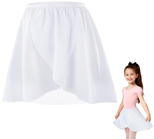 DiULi Ballettrock Wickelrock, Tanz Rock Chiffon Mädchen mit Elastischer Bund, Ballett Wickelrock Dance Skirt für Kinder, Leicht und Komfortabel, Schwarz/Weiß