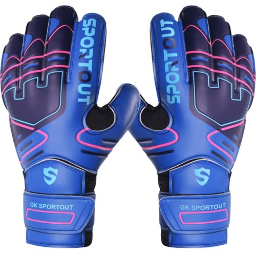 Sportout Torwarthandschuhe Kinder und Herren mit Fingersave Fußballhandschuhe mit Fingerschutz Torwart Handschuhe mit rutschfeste 4mm Latex
