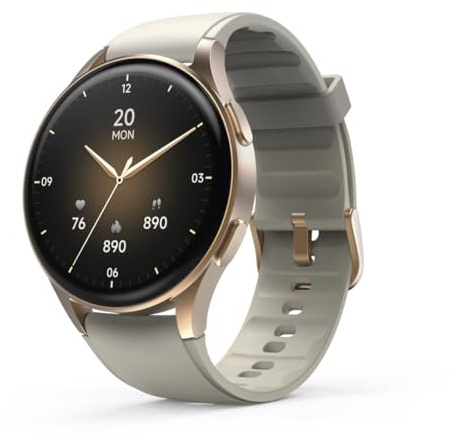 Hama Smartwatch 8900 mit GPS, wasserdicht IP68, Telefonfunktion (AMOLED Touch Display, Sprachsteuerung, Sportmodi, Schlaftracker, Herzfrequenzmessung, Whatsapp, Laufuhr, Pulsuhr, Fitnessuhr) Gold