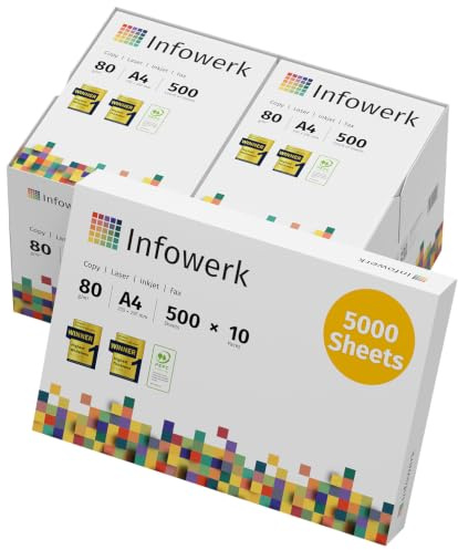 Infowerk Druckerpapier Kopierpapier 5000 Blatt 10 x 500 A4 80g Premium Hochweiß CIE 160 PEFC zertifiziert