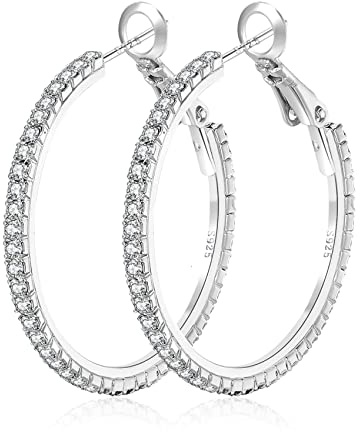 MOROTOLE 925 Sterling Silber Strass Hoop Ohrringe - Dünne Silber Strass Hoops Hypoallergene große Ohrringe für Frauen & Mädchen - Schmuck Geschenke - 20/30/40/50/60/70mm Creolen