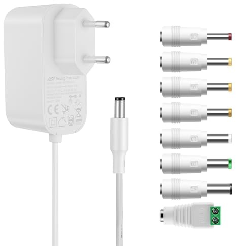 Tonton Universal AC-DC Adapter 12V 3A 2A 1A 0,5A Netzteil Ladegerät AC240V zu DC12V 0,5 bis 3A für Überwachungskamera LED Streifen WLAN Router Hub FritzBox mit 8 Adapterstecker (DC12V~3A) Weiß
