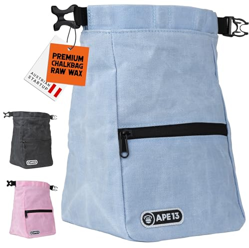 APE13® Chalkbag Bouldern in 3 Farben – Robuster Magnesiabeutel mit Rolltop & Magnetverschluss – Chalk Bag groß mit Bürstenhalter & Reißverschlusstaschen – Kletter & Boulder Zubehör