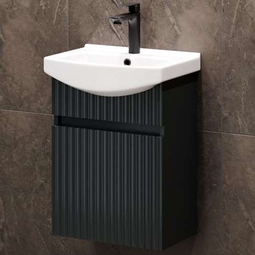 Planetmöbel Waschbecken mit Unterschrank 45 cm | Keramikwaschbecken, Gäste WC Waschtischunterschrank, anthrazit matt