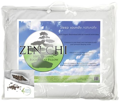 Zen CHI Bio-Buchweizenkissen in Queen-Size-Größe (50,8 x 76,2 cm) mit natürlicher Kühltechnologie, Bezug aus Baumwolle mit Bio-Buchweizenschalen, bequemer Schlaf, passt Sich natürlich dem Kopf an