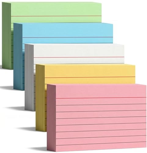 Koogel Karteikarten A8 1000er Set, Lernkarten in 5 Farben für Studium, Vokabeln, Abitur, TestDaF, Medizinstudium, 7,4 x 5,2 cm