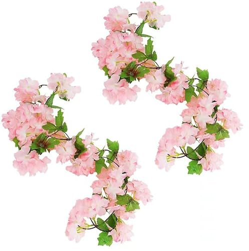 2 Stück Blumengirlande Künstlich,Kirschblüten Deko Blumen Girlande Artificial,Kunstblumen Girlande Blumen,Blumengirlande Hochzeit,Blumenranken Künstliche girlande Für Balkon,Blumenkette Fahrrad