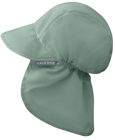 LaLoona Baby Schirmmütze UV 80+ mit Nackenschutz - Sommermütze/Sonnenhut mit UV-Schutz - atmungsaktiv & schnelltrocknend, OEKOTEX Standard 100 geprüfte Kappe für Jungen und Mädchen - Grün - 46-49