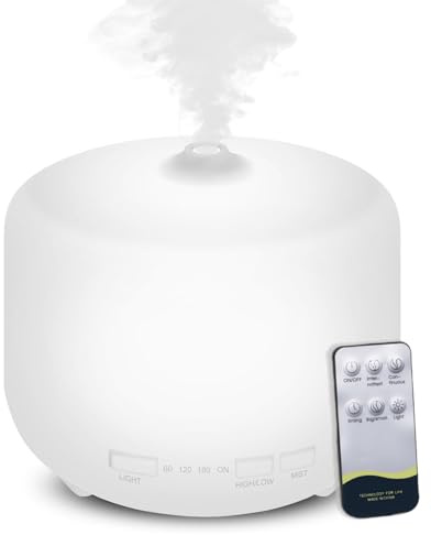 Aroma Diffuser - 500ml Ätherisches Öl Diffusor, Ultraschall Aromatherapie Diffuser, 15 Farben Licht Modus, Wasserlos Auto-Ausschalten, Luftbefeuchter für Schlafzimmer Zuhause Büro Oder Yoga, Weiß