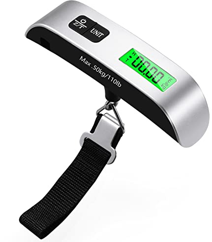 Blendura Kofferwaage Digital mit Haken, Gepäckwaage Tragbare Digitale Travel mit Temperatursensor, Hängewaage Tara-Funktion Praktisch für Reisen Freien bis 50KG Silver