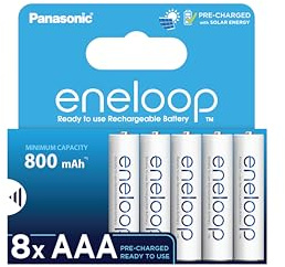 eneloop - AAA Akkus Wiederaufladbar (8 Stück) - 800 mAh NiMH Batterien | AAA/Micro Packung mit 8 Ni-MH-Akkus, NEU mit verbesserter Mindestkapazität von 800 mAh