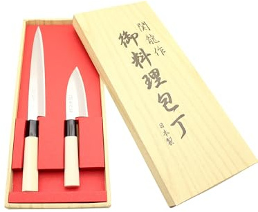 Cocktail7 Set mit 2 traditionellen japanischen Spezial-Fischmessern, Messerset Sashimi Yanagiba, 21 cm + Mini-Deba-Messer 10,5 cm, Klinge aus Edelstahl 420J2, Griff aus Nylon, hergestellt in Japan