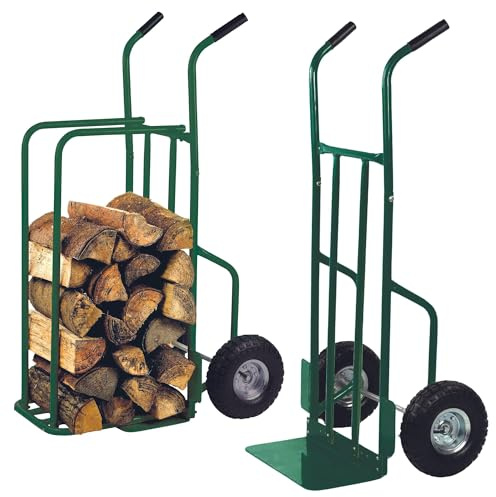 Toolland Brennholzwagen für Kaminholz, grüner Holzwagen mit Luftreifen, Stahlrahmen, max. 250 kg Tragkraft, 3 Positionen, Softgrip-Griffe, ideal zum Transportieren und Stapeln von Holz