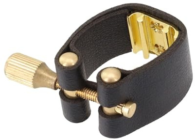 Lawnoval Saxophon-Mundstück, Blattschraube, PU-Leder, Verschlussclip, kompatibel mit Standard-Altsaxophon- oder Kunststoff-Mundstücken, Schwarz