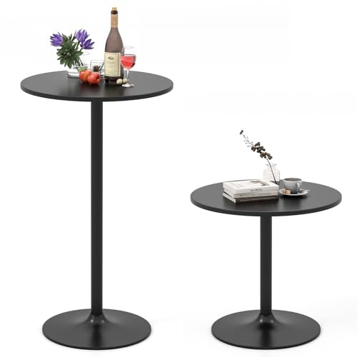 COSTWAY Stehtisch Ø 60 cm, 2 in 1 Bartisch & Esstisch höhenverstellbar 56/101,5 cm, Bistrotisch rund, Bartisch, Partytisch für Balkon, Club, Pub, Zuhause (Schwarz,1)