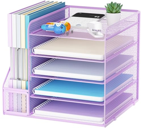 Marbrasse Schreibtisch Organizer und Büro Zubehör,5-Tier Briefablage,Mesh Büro Organizer für Schreibtischzubehör & Ablage(Violett)