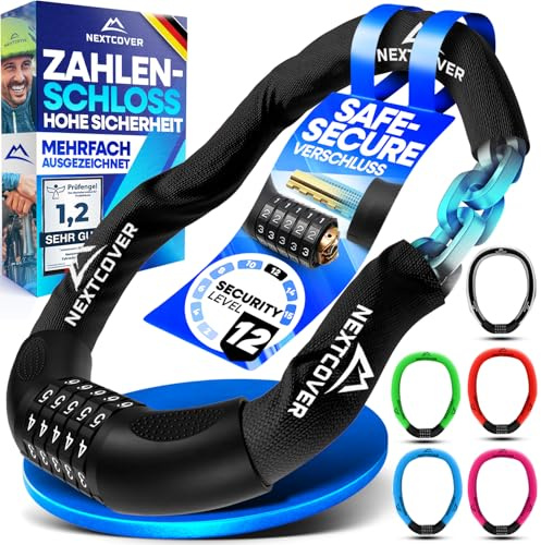 NEXTCOVER® Fahrradschloss mit Zahlencode LockPro - Das Original - [SAFESECURE] hohe Sicherheit I 5- stelliger Zahlencode, Zahlenschloss Fahrrad Stahl I Bike Lock für E-Bike I Kettenschloss