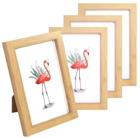 HFDONGL 4er Set Bilderrahmen 10x15 cm Holzbilderrahmen Klein für Wandbehänge oder Tischdekoration (Holzfarbe)