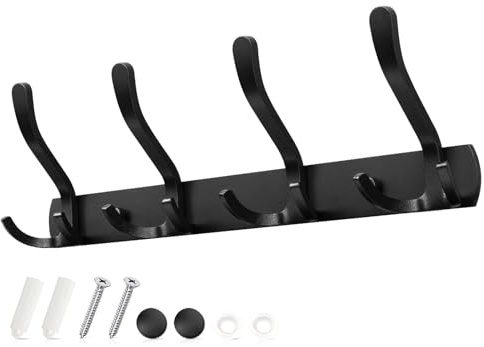 Sevenpers Garderobenhaken 3-in-1– Kleiderhaken Metall Schwarz mit 12 Haken – Garderobenleiste für Jacken, Mäntel, Taschen, Hüte, Schlüssel – Hakenleiste Wandgarderobe für Garderobe, Flur, Bad
