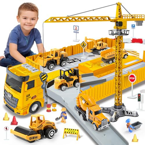 Baustellenfahrzeuge für 3-7 Jahre alte Jungen Baustellenfahrzeuge Kinder Kleinkind Auto LKW Spielzeug Kran Bagger Muldenkipper Baufahrzeug Spielzeug für 3 4 5 6 7 Jahre alt Jungen Geschenke