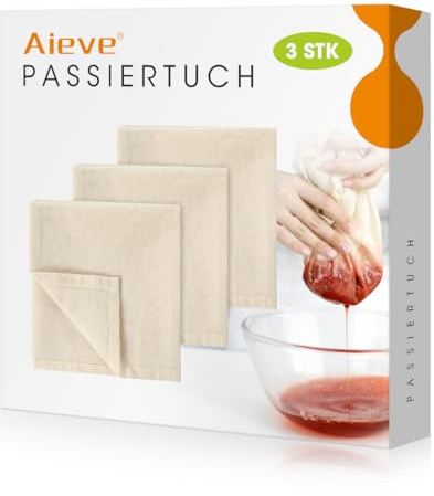 Aieve 3 Stück Passiertuch ca. 50x50cm Käsetuch Wiederverwendbares Siebtuch Cheesecloth aus 100% Baumwolle für Käse Marmelade Nussmilch Suppe Obstsaft Joghurt Tofu Butter
