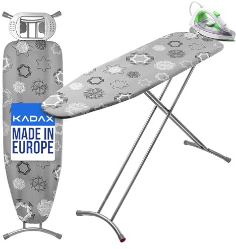 KADAX großes Bügelbrett 120x38cm - Stabiler Bügeltisch für Dampfbügelstation, klappbar, höhenverstellbar, mit Metallgitter, mit hitzebeständiger Bügeleisenablage