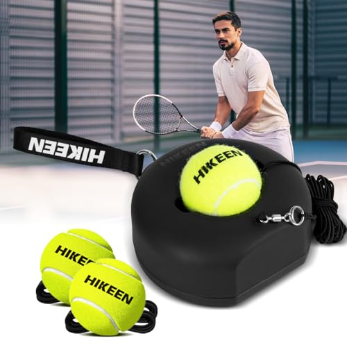 BOOSTEADY Tennis Trainer Set mit Metallbasis - Professionelles Trainingsgerät mit 3 Bällen & 4m Seil für Einzeltraining (Erwachsene/Anfänger) - Garten, Park, Plat - Schwarz
