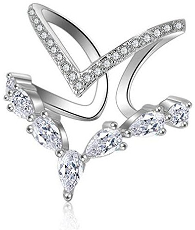 chenyesun Damen Ringe Partnerringe 925 Sterling Silber Verstellbar Personalisierte Modische Unregelmäßige Doppeldiamantring Eröffnungringe