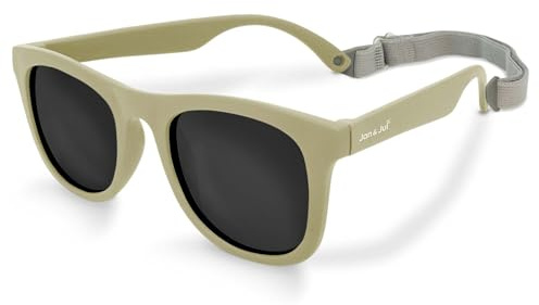 Jan & Jul Baby und Kinder Polarisierte Sonnenbrille mit Band für Mädchen Jungen, 100% UV Schutz (Mittel: 2-6 Jahre, Oliv-Khaki)