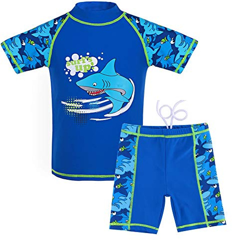 G-Kids Kinder Jungen Badeanzug Bademode Zweiteiliger UPF 50+ UV Schützend Schwimmanzug, Blau, 140/146