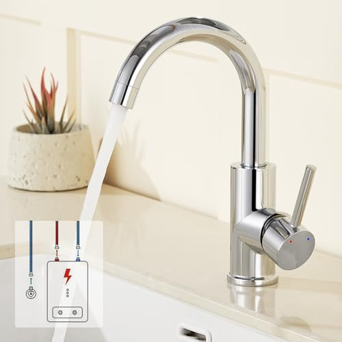Auralum Niederdruck Armatur Bad, 360° schwenkbarer Wasserhahn mit 3 Anschlüssen, geeignet für Boiler & Untertischgerät, Messing verchromt, langlebige Keramikkartusche, Strahlregler abnehmbar