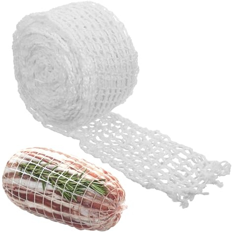 Larrel Schinkennetz Weiß, 5 m Fleischnetz Schinken Netz 18 Löcher Elastische Rollbraten Rouladennetz Kochzubehör Küchenzubehör zum Aufbewahren, Aufhängen, Braten, Garen Von Fleisch Schinken