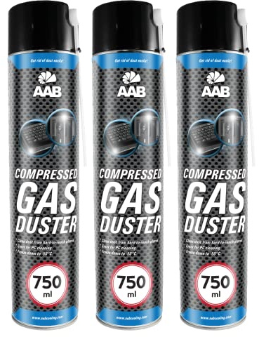 AAB Druckluftspray 3x 750ml, Druckgasreiniger, Druckluft aus der Dose für die Reinigung von Tastatur, Bildschirmen, Konsolen, Kopierer, Gehäuse, Luftdruckspray, Druckluftreiniger