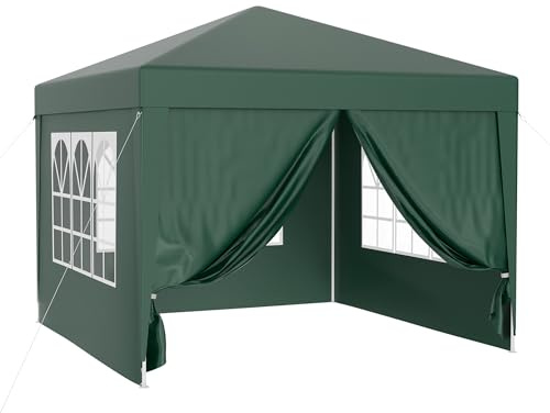 Wiltec Pavillon 3 x 3 m in Grün mit UV-Schutz 50+, Gartenpavillon mit abnehmbaren Seiten, Partyzelt mit Fenstern für z. B. Terrasse und Festival