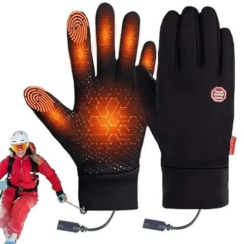 Carziyer USB-beheizte Handschuhe, elektrisch wiederaufladbarer Akku, dickes und warmes Futter für kaltes Wetter, elektrische beheizte Handschuhe für Männer und Frauen, Touchscreen (L)