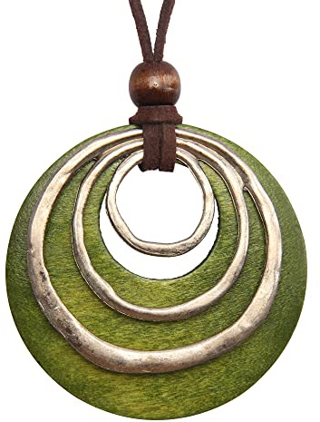 GelConnie Lederkordel-Halskette, mehrschichtiger Holzanhänger, Vintage-Schmuck, Boho, lange Pullover-Halskette für Damen und Herren, Leder, Kein Edelstein