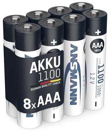 ANSMANN 8X Akku Micro AAA 1050 mAh NI-MH, Wiederaufladbare Batterien | Hochleistungsakku für Gamepad, Kamera und Blitzgerät - HR03 NiMH Zellen schnellladefähig mit hoher Zyklenfestigkeit