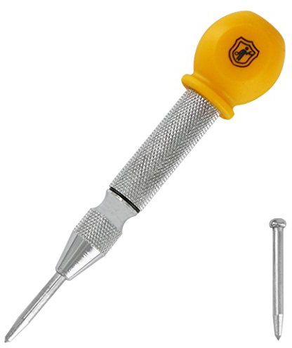 Mulwark 5 Federgeladene Automatische Stahl Center Punch Für Holz, Metall, Kunststoff, Auto Fenster Puncher Breaker Tool-Mit Palm Cushion Cap, Einstellbare Auswirkungen-A Ersatzspitze Enthalten