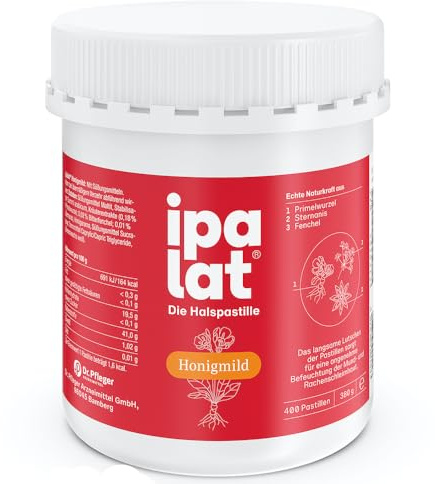 ipalat Die Halspastille Honigmild: Naturkraft bewährt bei Heiserkeit & Hustenreiz, 400 St. Pastillen