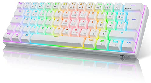RK61 Mechanische Gaming-Tastatur, 2,4 GHz Kabellose/Bluetooth/Verkabelte 60% Mechanische Tastatur 61 Tasten, Hot-Swap-fähiger Roter Schalter mit RGB Kompatibel für Win/Mac, Weiß (QWERTZ)