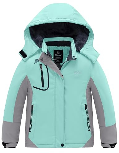 Wantdo Berg Skijacke Mädchen Wasserdicht Winterjacke mit mit Kapuze | 10000mm Wasserdicht,Atmungsaktiv,Winddicht,Fleecefutter,Abnehmbare kapuze, 3 Reißverschlusstaschen,Regenmantel,Ski,Outdoor