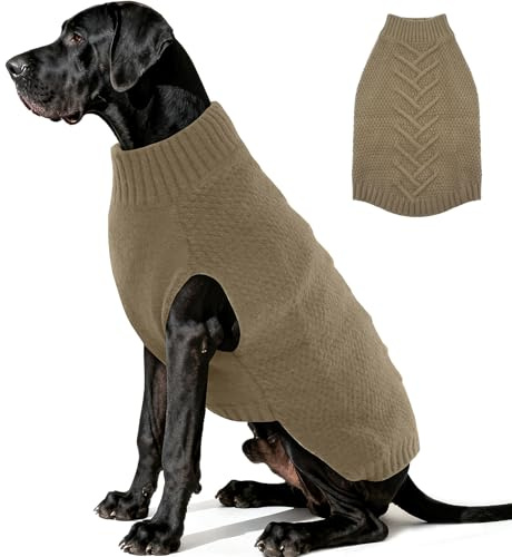 Katzinst Hundepullover Grosse Hunde, Hundepullover Strick Elastisch, Fleece Pullover Hund Groß, Pullover Schäferhund Winddicht, Khaki, 4XL