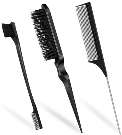 Diffaxy Sleek Bun Bürste, 3 Stück Sleek Zopf Set, Edges Brush, Borstenkamm für Sleek Zopf, Borsten Bürste Haare, Haarbürste Sleek Look, für Friseur Frauen Kinder - Schwarz